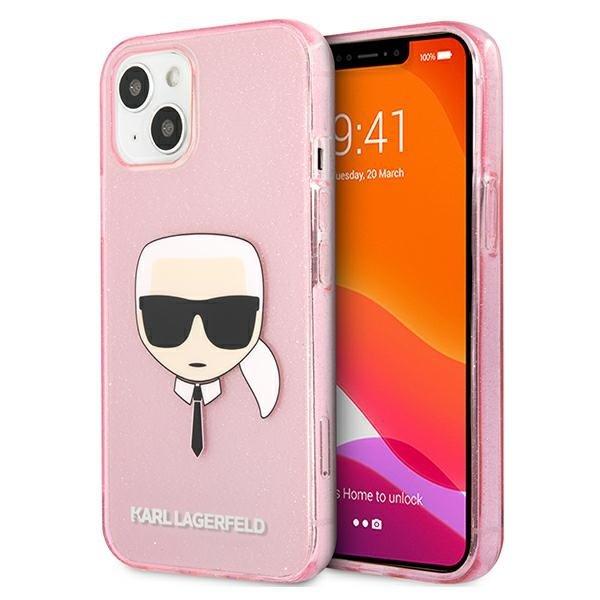 Karl Lagerfeld Glitter Karl`s Head Cover iPhone 13 Mini - Pink Pink