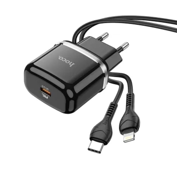 Hoco Väggladdare USB-C Med UAB C Till Lightning Kabel  - Svart