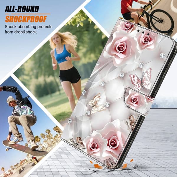 Plånboksfodral för Samsung Galaxy S26 Plus Konstläder Stativ - Rosa Fjäril
