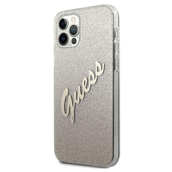 Guess iPhone 12 Pro Max Skal Glitter Gradient Script - Guld Gul