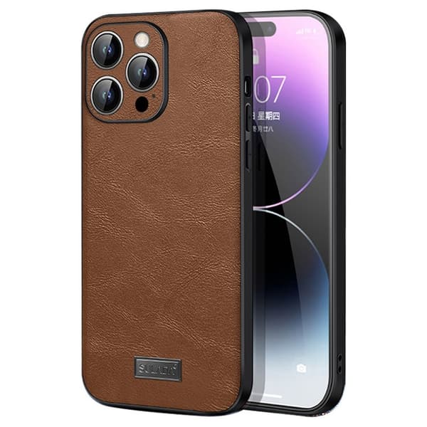 SULADA Mobilskal till iPhone 15 Pro Max PU Läder TPU PC Stöttålig Brun