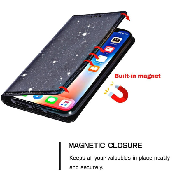 Kimalteleva lompakkokotelo iPhone 13 Pro Max - musta Black