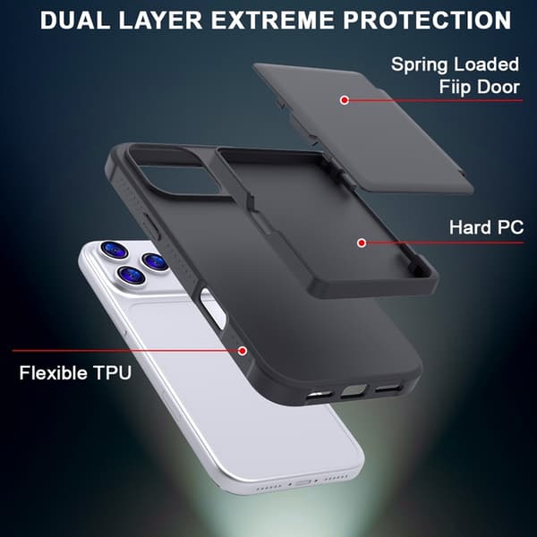 Mobilskal till iPhone 17 Pro Korthållare Mirror Kickstand Svart