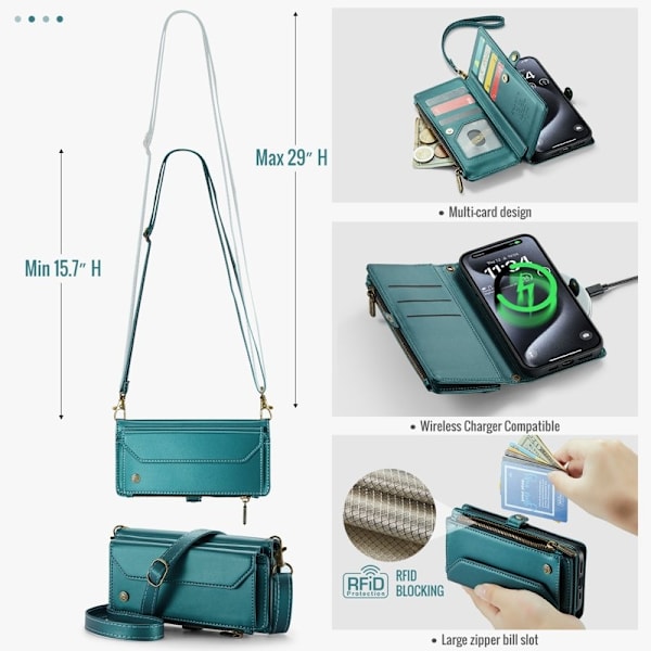 CASEME Plånboksfodral Konstläder för iPhone 15 Pro Max - Grön