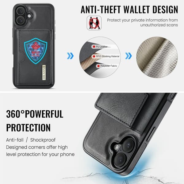 DG.MING M6 Series Mobilskal till iPhone 16 Plus Magnetiskt Plånboksfodral Svart
