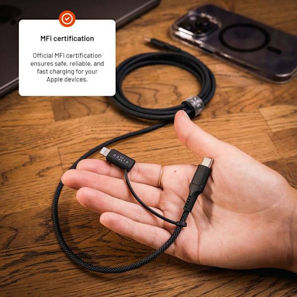 FIXED 2in1 Combo 60W USB-C/Lightning kabel 3m Svart