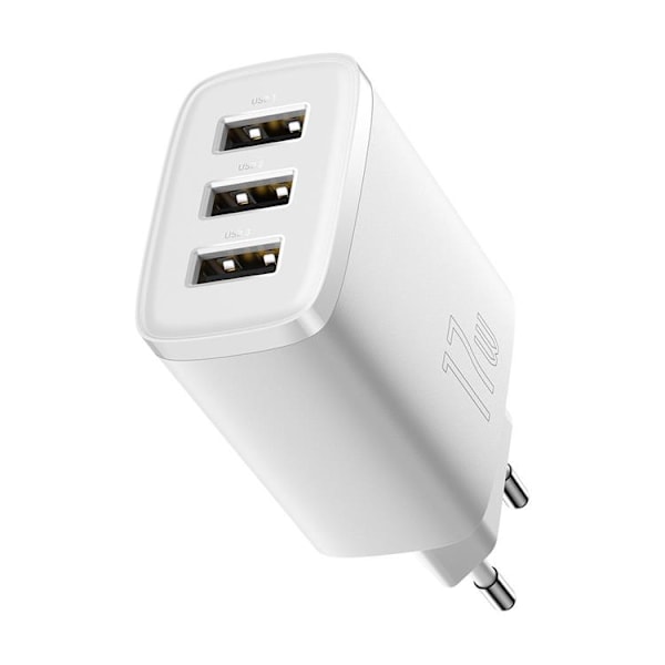 Baseus EU Compact Väggladdare 3x USB 17W - Vit