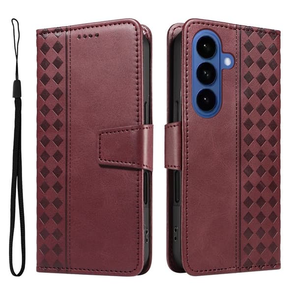 Samsung Galaxy S26 / S26 Pro Plånboksfodral Konstläder Ställ - Vinröd