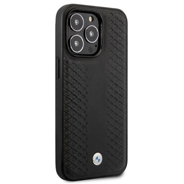 BMW iPhone 14 Pro Mobilskal Læder Diamond Pattern - Sort Black