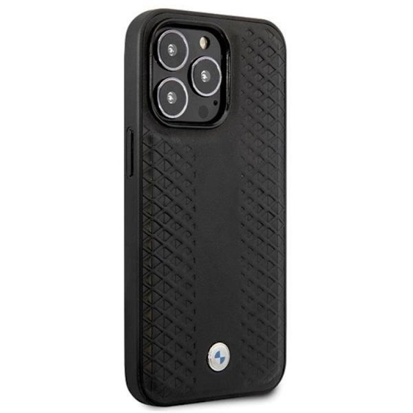 BMW iPhone 14 Pro Mobilskal Läder Diamond Pattern - Svart Svart