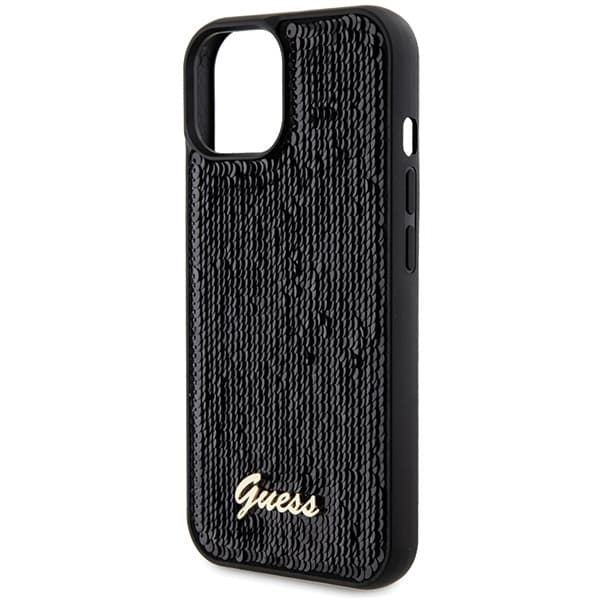 Guess iPhone 13/14/15 Skal Sequin Script Metall Svart Black