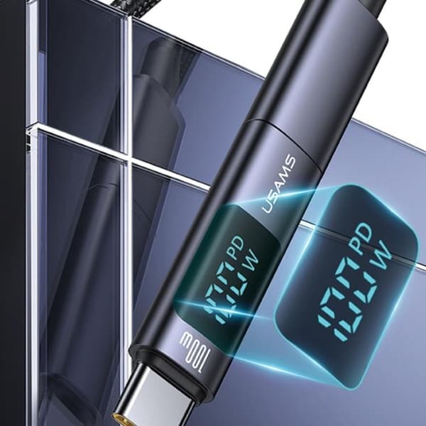 USAMS USB-C till USB-C Adapter 100W med Display - Stål