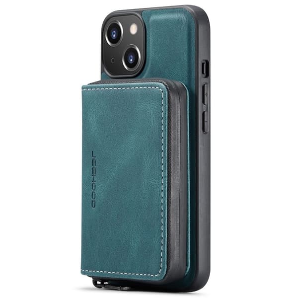 JEEHOOD ZippeRöd Plånboksfodral iPhone 14 Blå Konstläder TPU