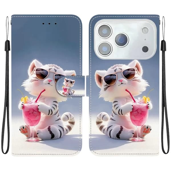 iPhone 17 Pro Max Plånboksfodral Med Lanyard - Cartoon Tiger Blå