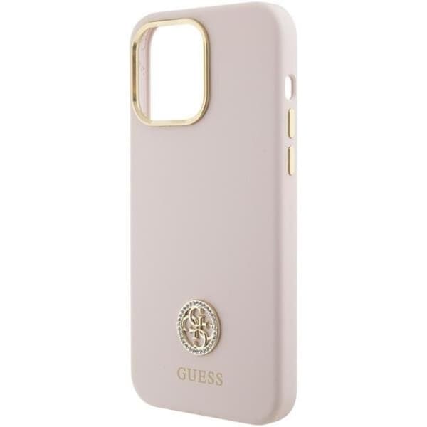 Guess Mobilskal till iPhone 15 Pro Max Silikon Logo Strass - Rosa Rosa