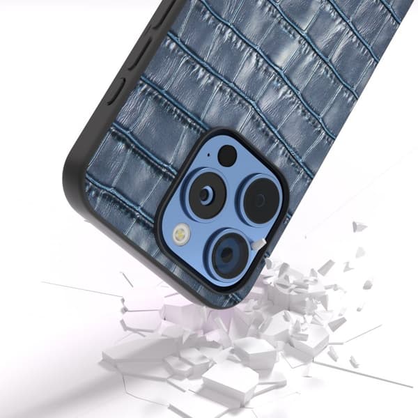 ABEEL Mobilskal till iPhone 16 Pro Äkta Läder + PC + TPU Stöttålig - Blå