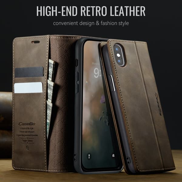 CASEME 033 Mobilskal till iPhone XS Max RFID Blocker Läder Kaffe