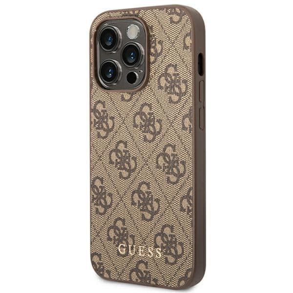 GUESS iPhone 14 Pro Skal Saffiano Metall Gold Logo - Brun Brun