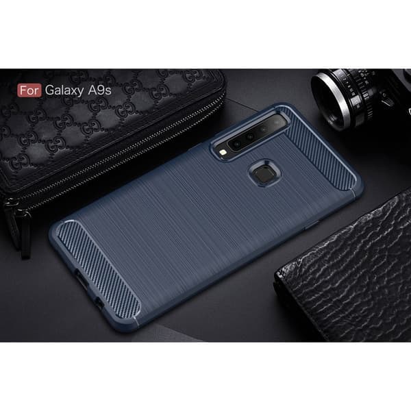 Kulfiber børstet mobilcover til Samsung Galaxy A7 (2018) - Blå Blue