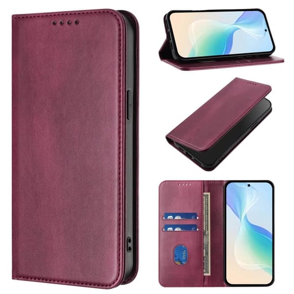 Samsung Galaxy S26+ Plånboksfodral Konstläder RFID Skydd - Vinröd