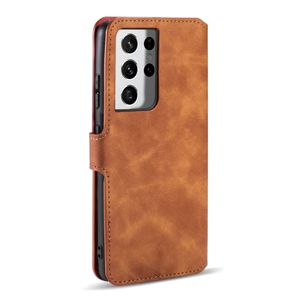 DG.MING Retro Plånboksfodral Konstläder för Samsung Galaxy S21 Ultra - Brun
