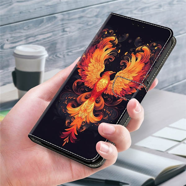 Galaxy A17 5G Konstläder Plånboksfodral Pattern Printing - Flame Bird Orange