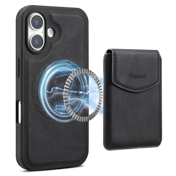 DENIOR D19 Mobilskal till iPhone 16 Plus Läder+PC+TPU Svart