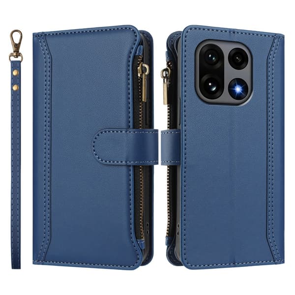 OnePlus 15 5G Plånboksfodral Zipper Konstläder Blå