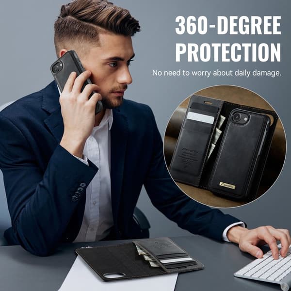 CASEME C49 Mobilskal till iPhone 16e MagSafe RFID Blocker Läder Svart
