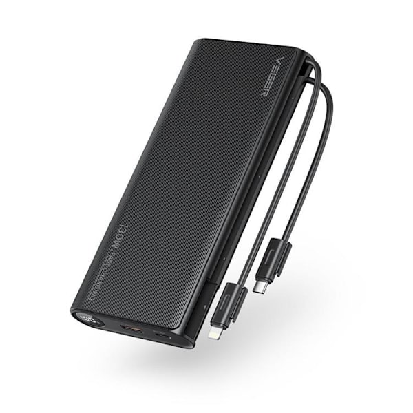 VEGER Powerbank 25000 mAh med Lightning/Typ-C Kablar 130W TCE130