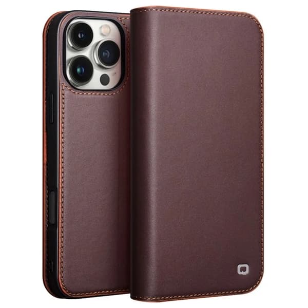 QIALINO iPhone 16 Pro Max Plånboksfodral Äkta läder - Brun Brun