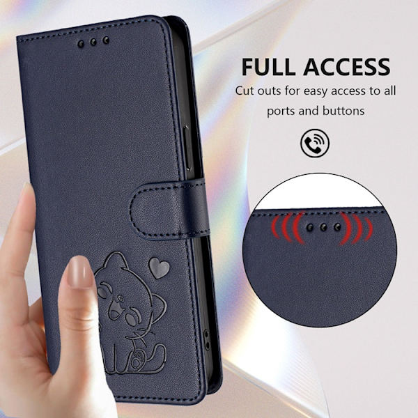 OnePlus 15 5G Konstläder Plånboksfodral Love Cat Pattern Imprint Blå