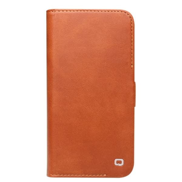 QIALINO iPhone 13 Mini Plånboksfodral Äkta Läder Flip Folio Brun