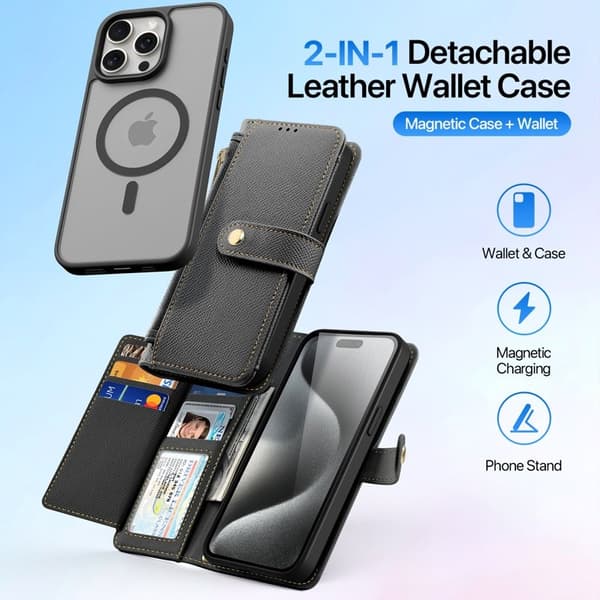 DUX DUCIS Lawa Series Plånboksfodral iPhone 15 Pro Äkta läder - Svart