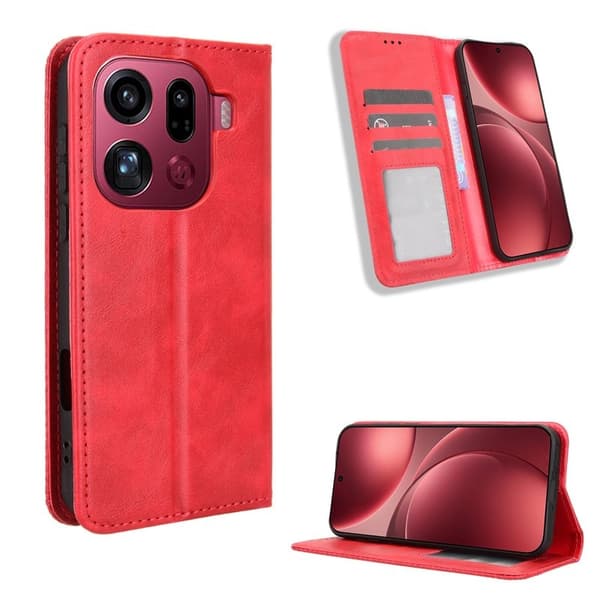 Oppo Find X9 Pro 5G Plånboksfodral Konstläder Retro Textur - Röd