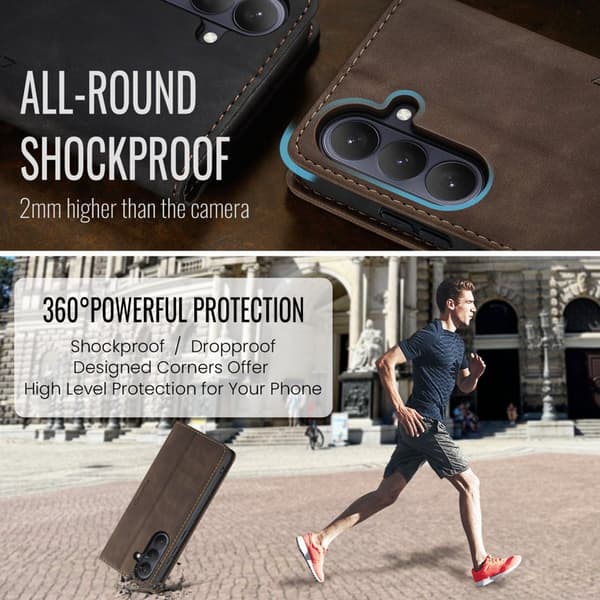 CaseMe Plånboksfodral för Samsung Galaxy S26 Plus Konstläder Ställ - Kaffe