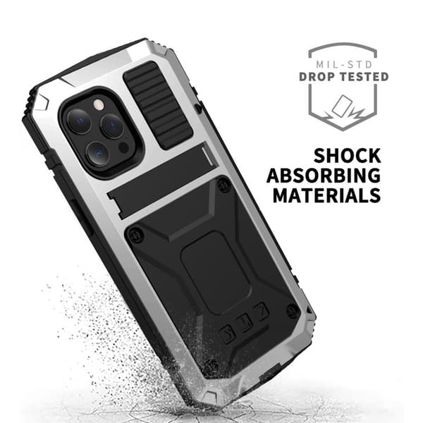R-JUST Mobilskal till iPhone 13 mini Metall Stötsäker med Kickstand Silver