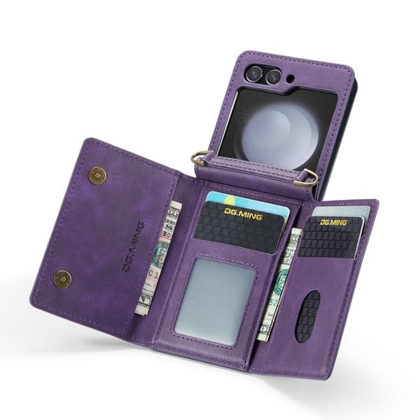 DG.MING Samsung Galaxy Z Flip7 FE Plånboksfodral RFID-Skydd Lila
