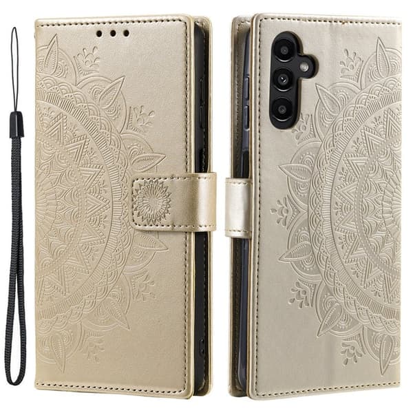 Samsung Galaxy S26 Plus Plånboksfodral Impräntad Totem Konstläder - Guld