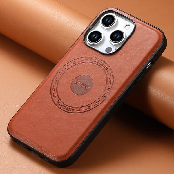 DENIOR Mobilskal till iPhone 15 Pro Max PU-läder Coated TPU+PC - Brun