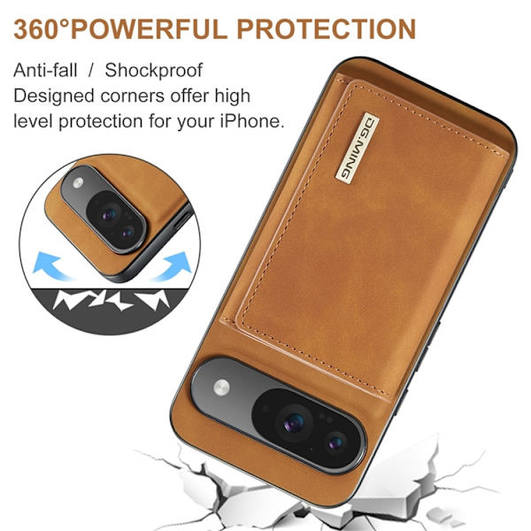 DG.MING Google Pixel 10 Pro/10 Plånboksfodral Detatchable M1 Brun