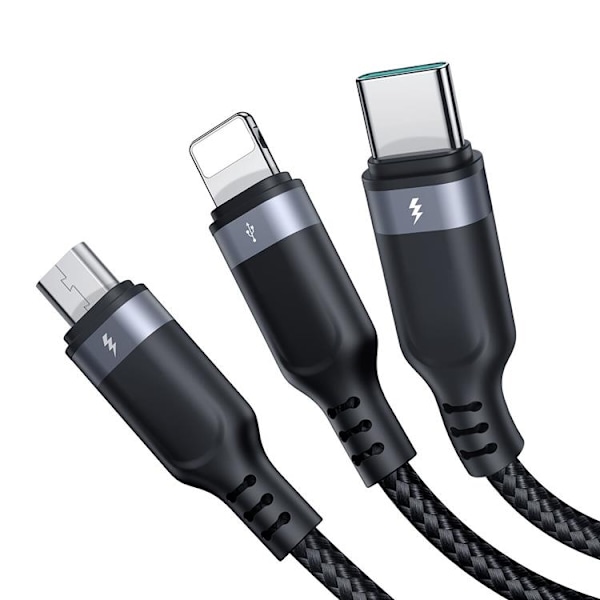Joyroom 3in1 USB-A till USB-C, Lightning, microUSB kabel 1.2m Svart