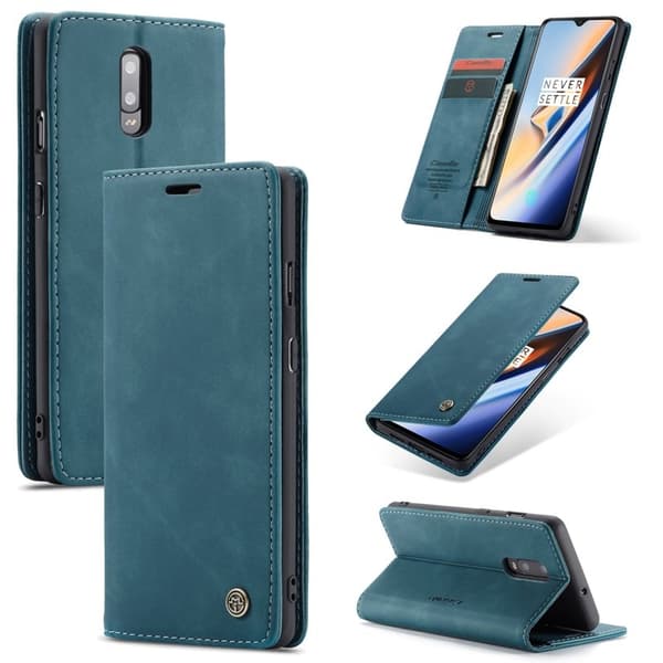 CASEME 013 Flip Konstläder Plånboksfodral för OnePlus 7 - Blå
