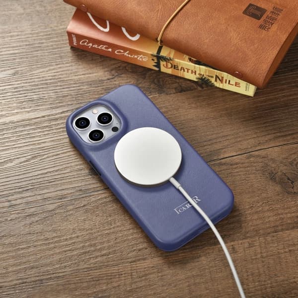 iCarer iPhone 14 Pro Plånboksfodral Magsafe CE Läder - Ljuslila Lila