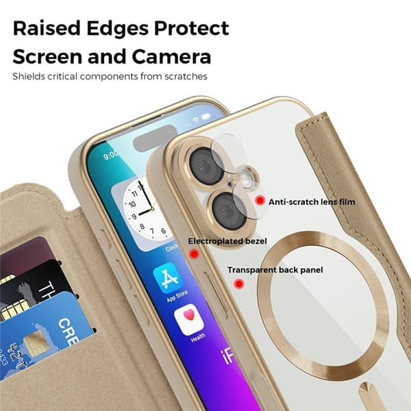 iPhone 17 Plånboksfodral MagSafe Rhombus Konstläder - Guld Guld