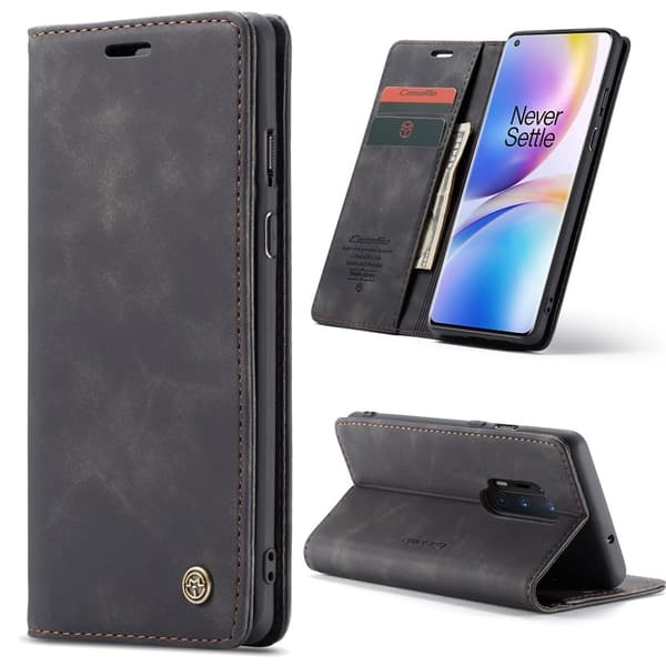 CASEME Series Plånboksfodral Konstläder för OnePlus 8 Pro - Svart