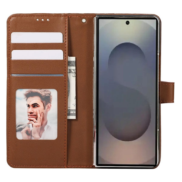 Galaxy Z Fold7 Plånboksfodral 3D Rhombus Grid Imprinted - Brun Brun