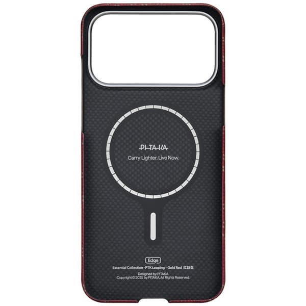 PITAKA Mobilskal För iPhone 17 Pro Max MagSafe Ultra-Slim Monogram- Guld Röd Röd