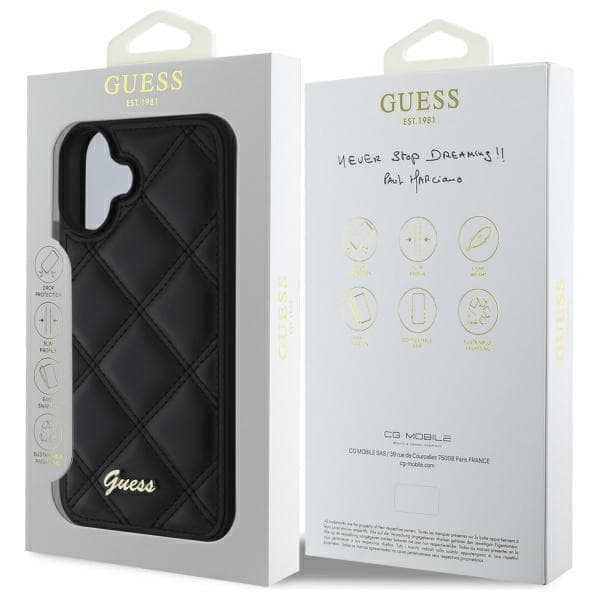 Guess Telefontaske til iPhone 16 6.1 MagSafe Quiled Metal Logo - Sort