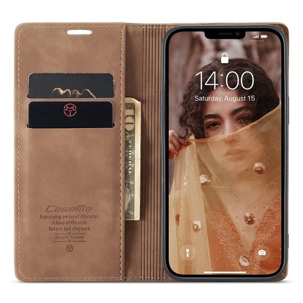 CASEME 013 Plånboksfodral i Konstläder för iPhone 13 - Brun
